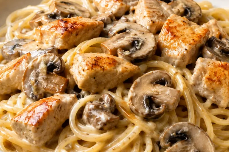 Romige pasta met kip en champignons
