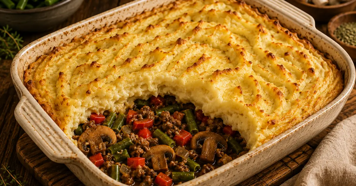 Provençaalse Ovenschotel met Snijbonen & Gehakt met romige aardappelpuree
