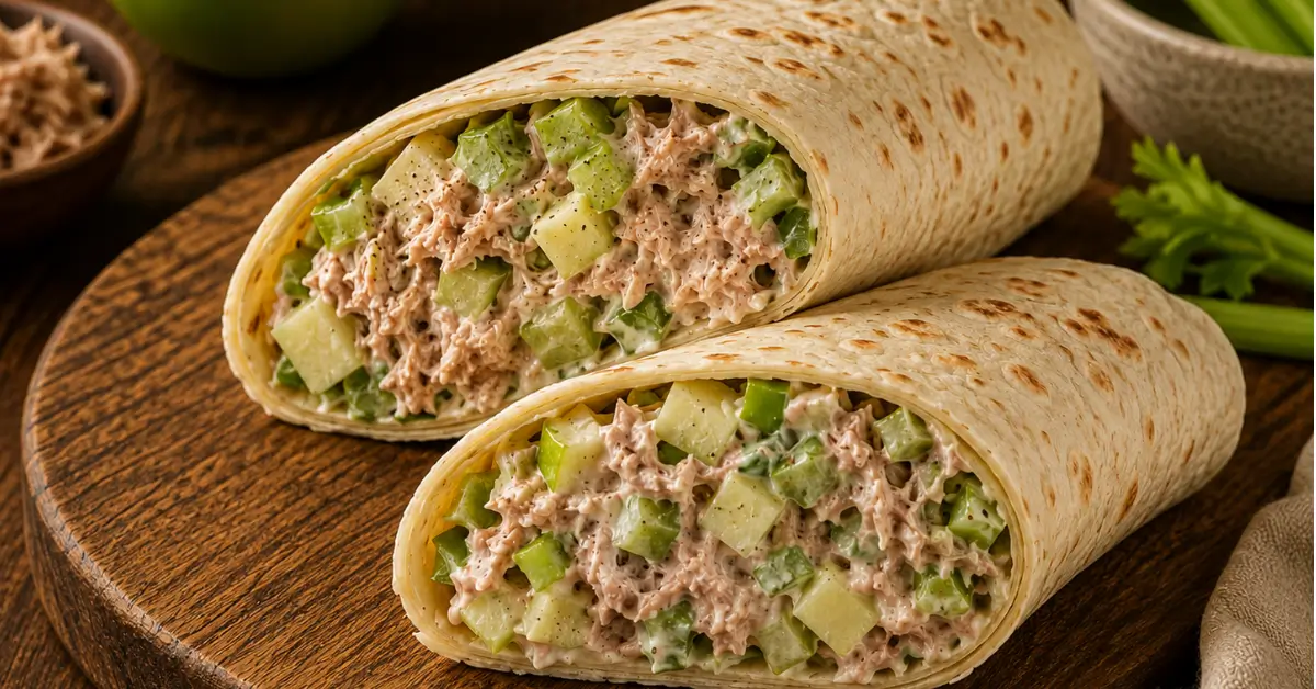 Wrap met Tonijnsalade en Stukjes Appel met knapperige selderij
