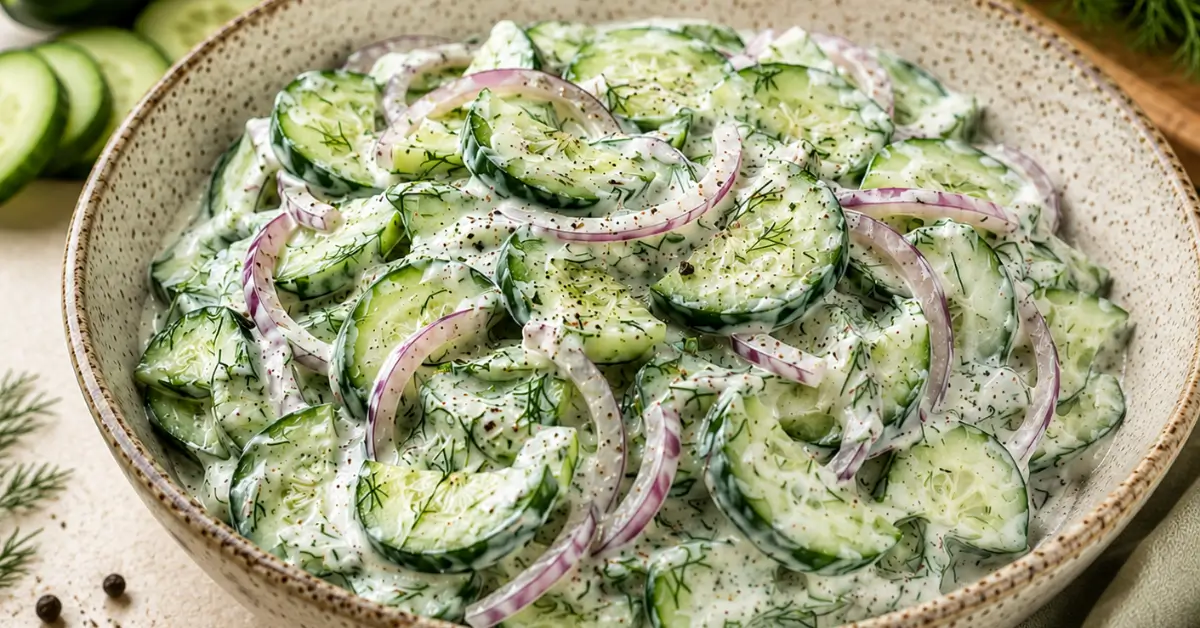 Komkommer Dille Salade met Griekse yoghurt, rode ui en citroen