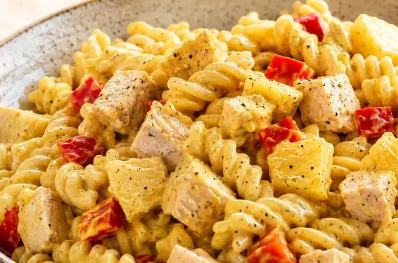 Kip-ananas pastasalade met kerriedressing