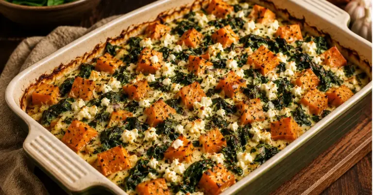 Zoete Aardappel Ovenschotel met Spinazie en Feta
