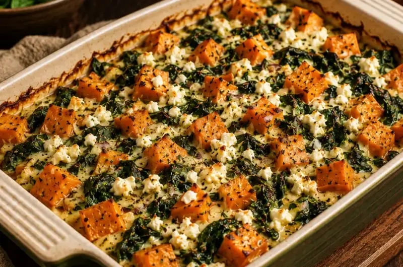 Zoete Aardappel Ovenschotel met Spinazie en Feta