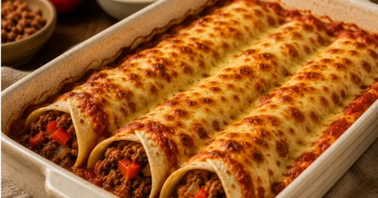 Tortilla's met Gehakt en Kaas in een ovenschaal