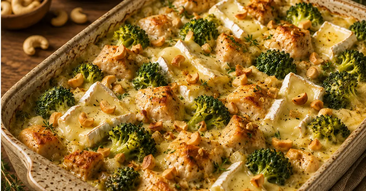 Kip-brie ovenschotel met broccoli en cashewnoten