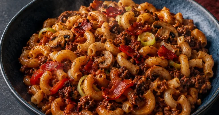 Macaroni van vroeger met gehakt, groenten en geraspte kaas
