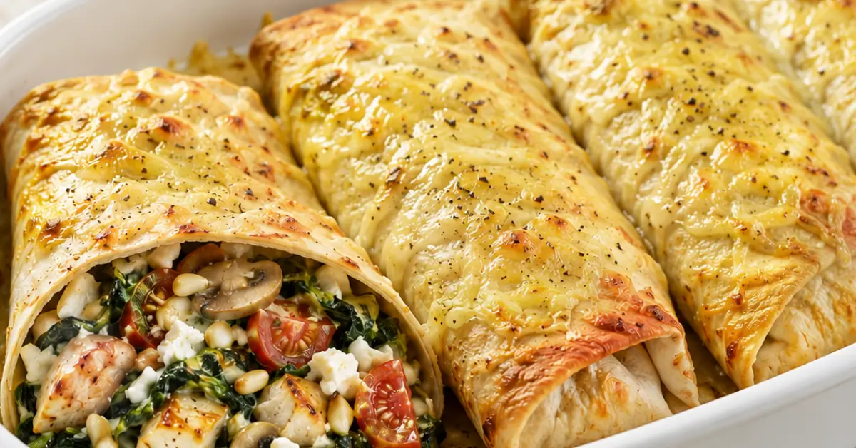 Romige spinaziewraps met kip, feta en tomaat