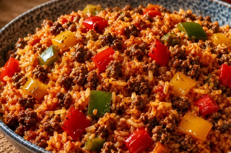 Roergebakken rijst met gehakt en paprika