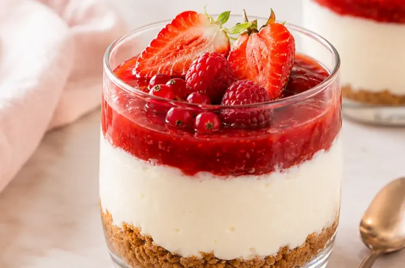 Aardbeien cheesecake in een glaasje