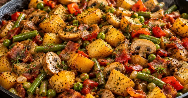 Boerenpan van oma met aardappelen, spek en groenten