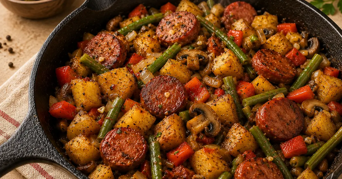 Oma's boerenpan in 35 minuten met aardappelen, groenten en spek