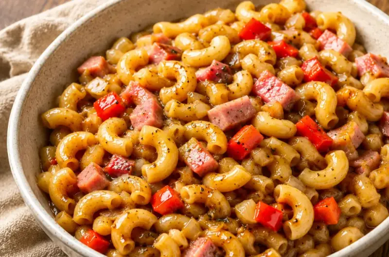 Indische macaroni met ham en ketjap