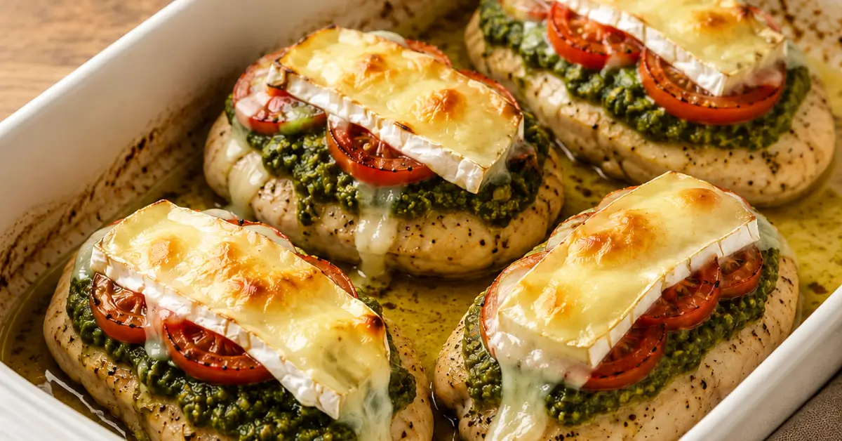 Kipfilet met pesto, tomaten en brie uit de oven