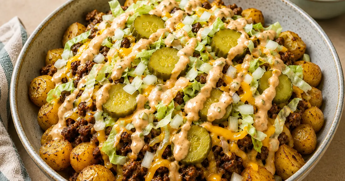 Big Mac bowl met krieltjes, kruidig gehakt en frisse sla