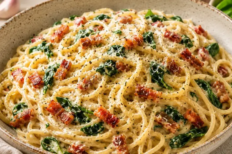 Spaghetti met Boursin en spekjes