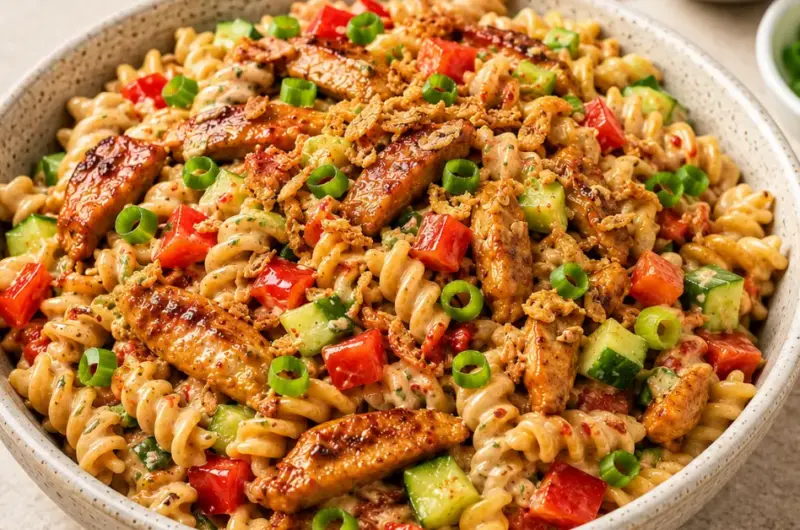 Koude kip-ketjap pastasalade