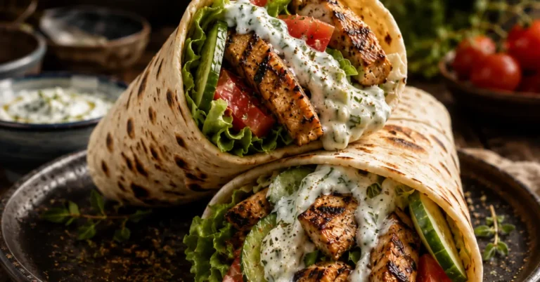 Frisse kip-tzatziki wraps met komkommer, sla en tomaat