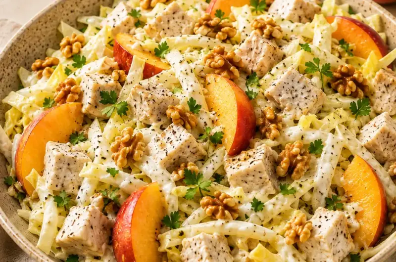 Romige witlofsalade met kip en perzik