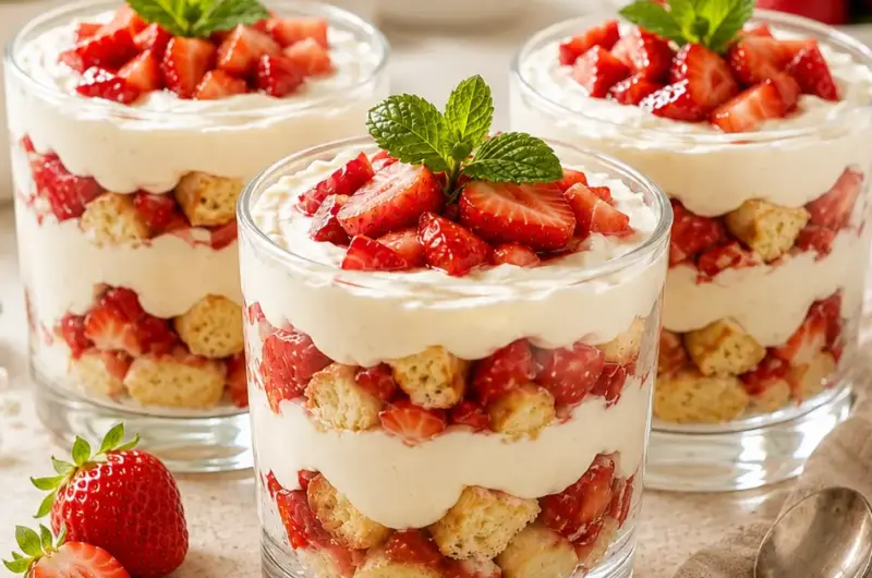Aardbei tiramisu in een glaasje