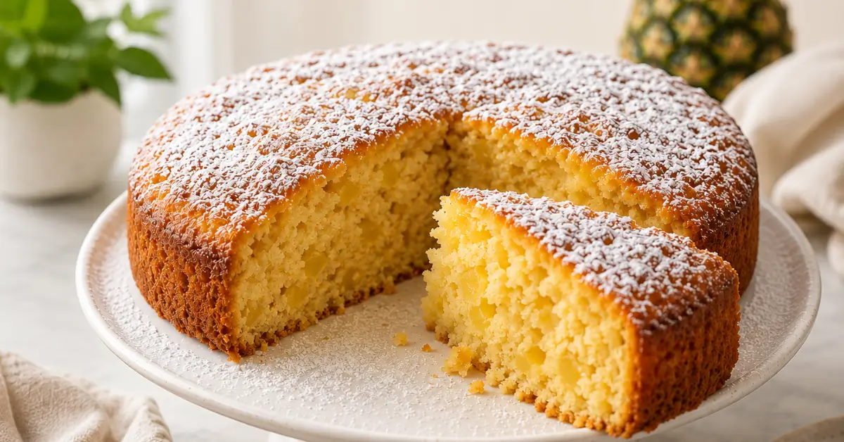 Vochtige ananascake met poedersuiker