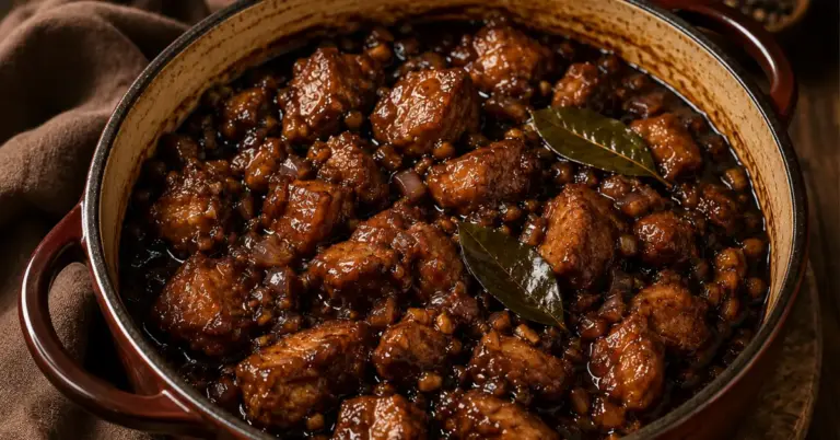 Babi smoor met ketjap, rijst en groenten