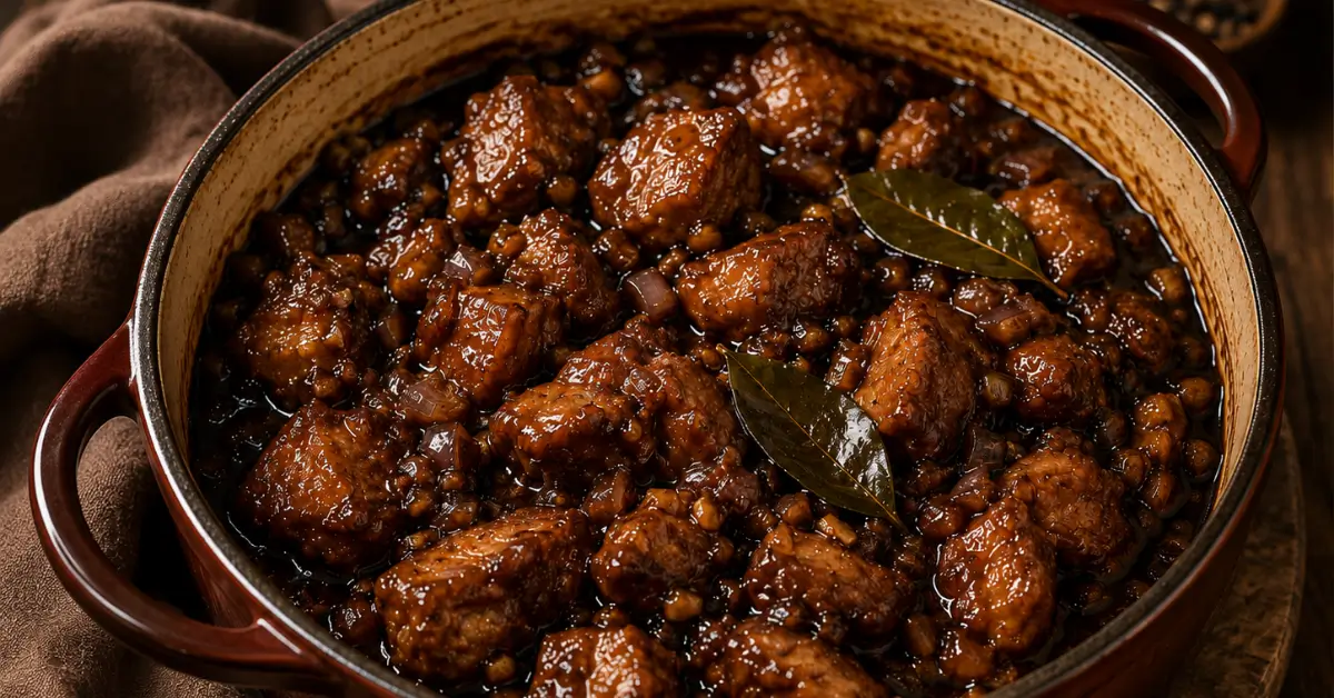 Babi smoor met ketjap, rijst en groenten