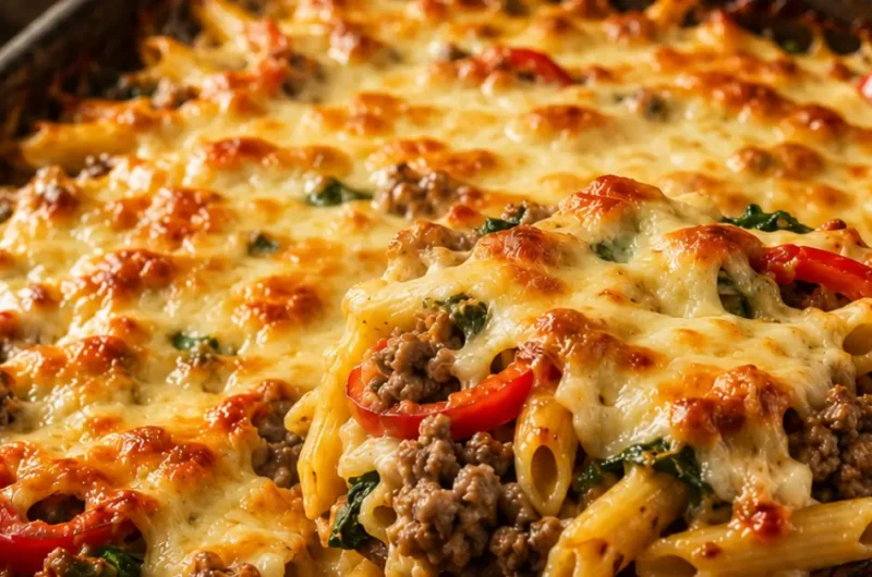 Spinazie-pasta ovenschotel met gehakt en kaas
