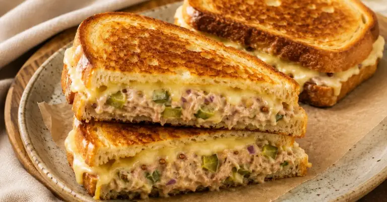 Tuna melt met tonijn, augurk en gesmolten kaas