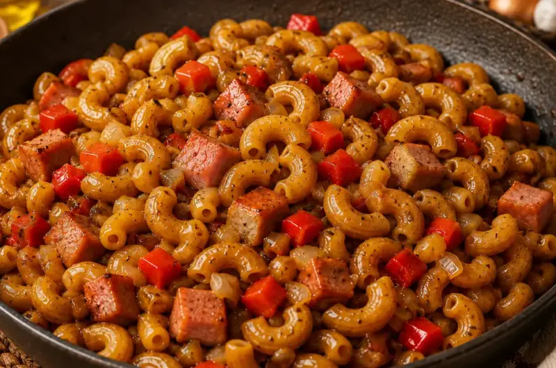 Indische macaroni met ham en ketjap