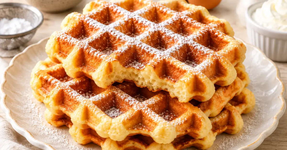 Luchtige Belgische wafels met vers fruit en poedersuiker