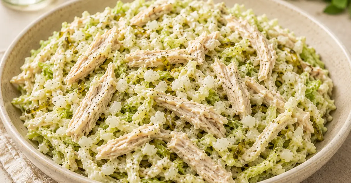 Frisse kipsalade met ijsbergsla, augurk en romige dressing