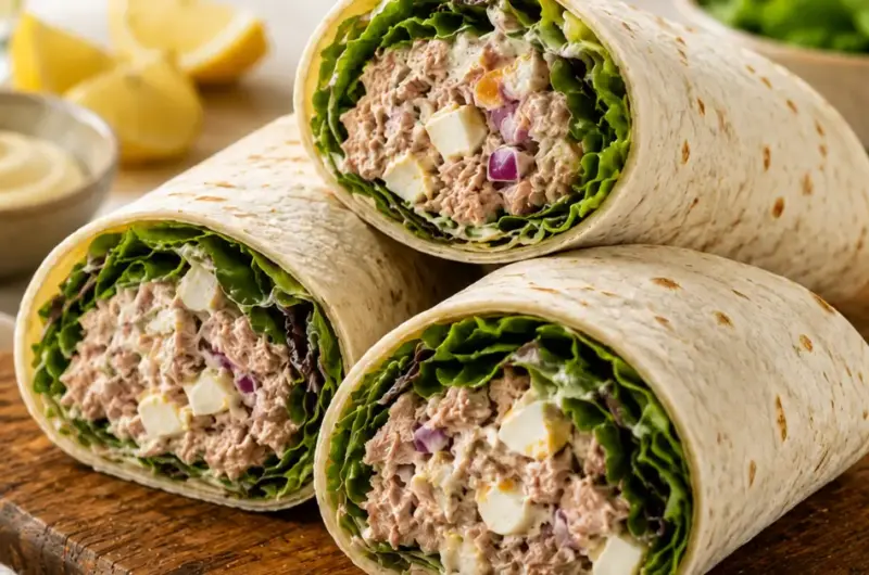 Wrap met tonijnsalade, ei en gemengde sla