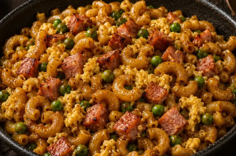 Indische macaroni met ham en ketjap