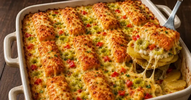 Vissticks ovenschotel met prei en kaas in een ovenschaal