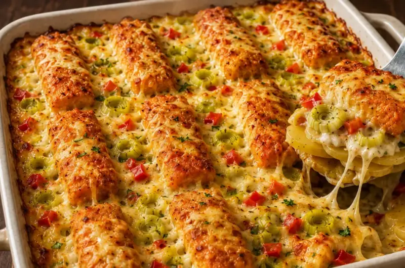 Vissticks ovenschotel met prei en kaas