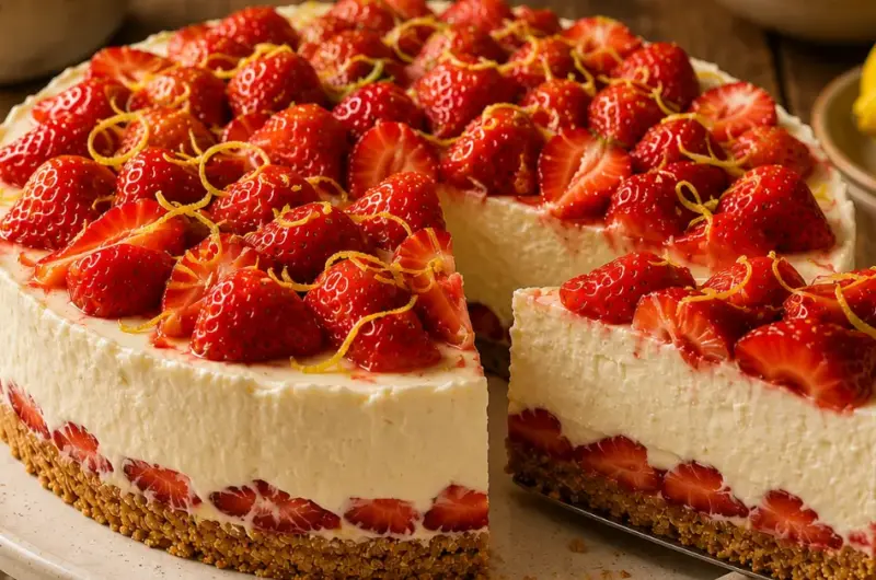 Zomerse Mascarpone Taart met Aardbeien en Limoncello Zonder Oven
