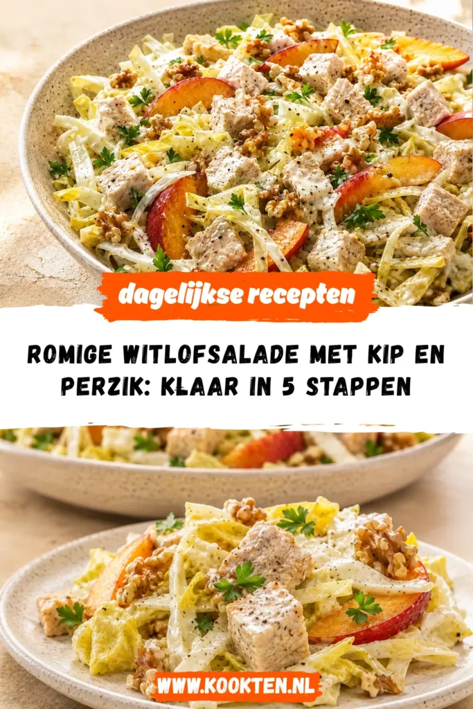 Romige witlofsalade met kip en perzik receptfoto van het gerecht