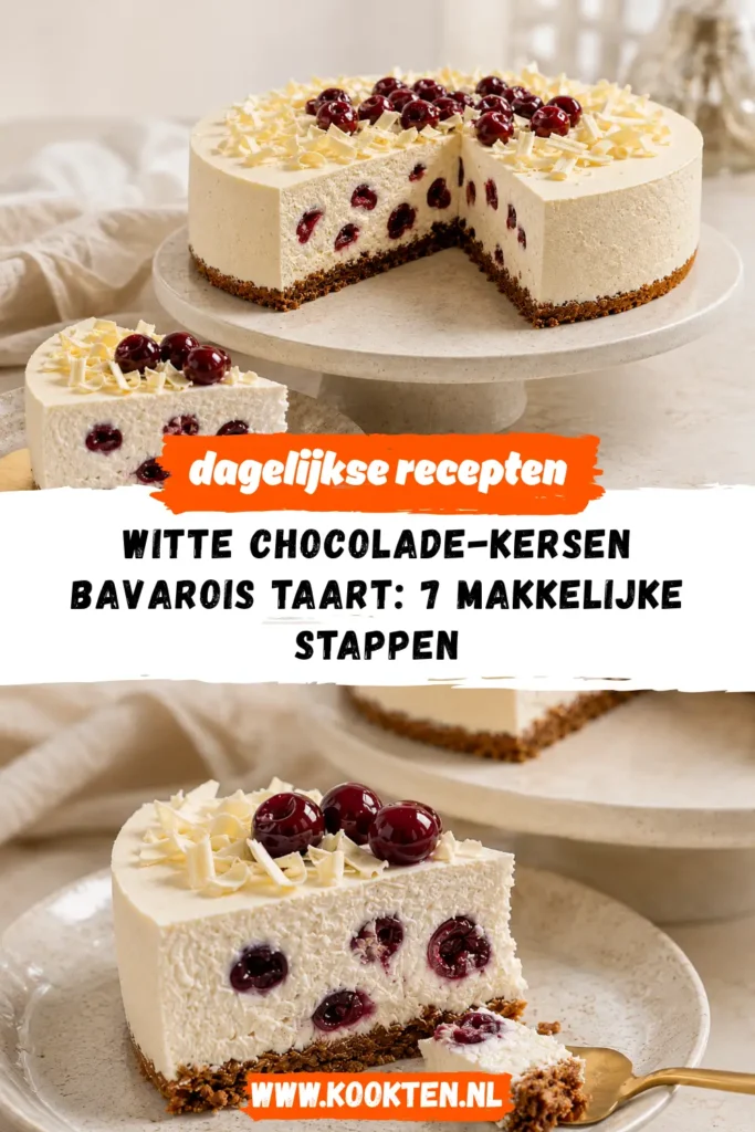 Witte chocolade-kersen bavarois taart receptfoto van het gerecht