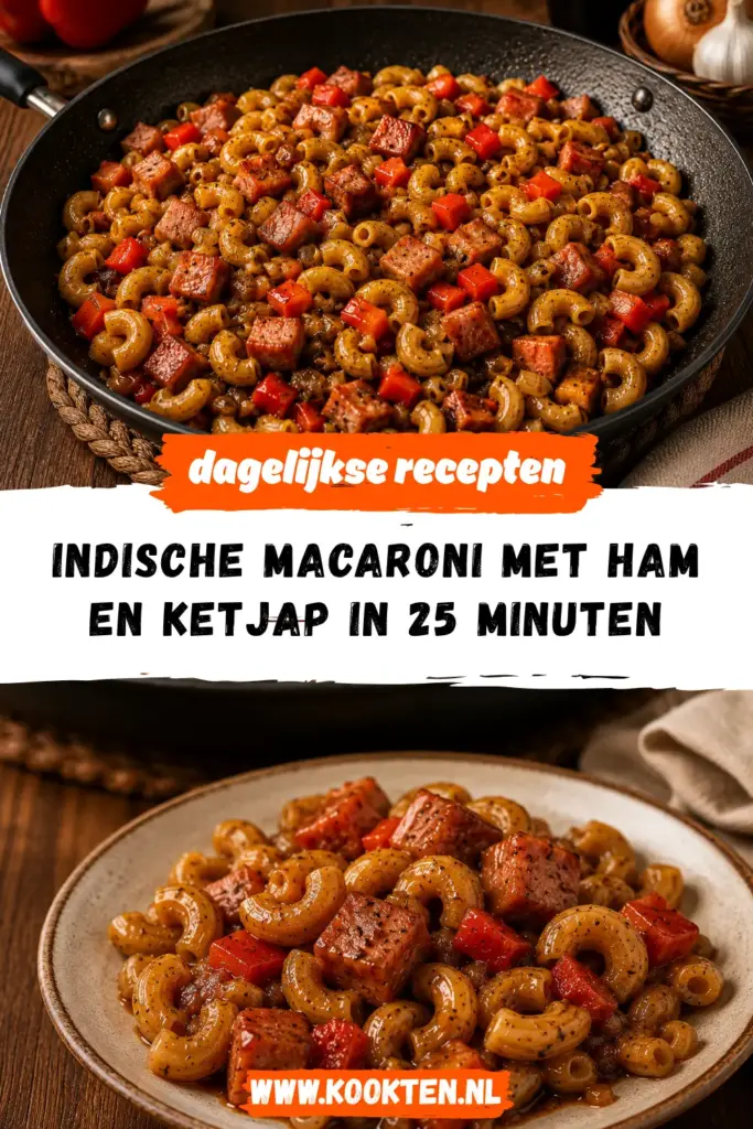 Indische Macaroni met Ham en Ketjap in een kom