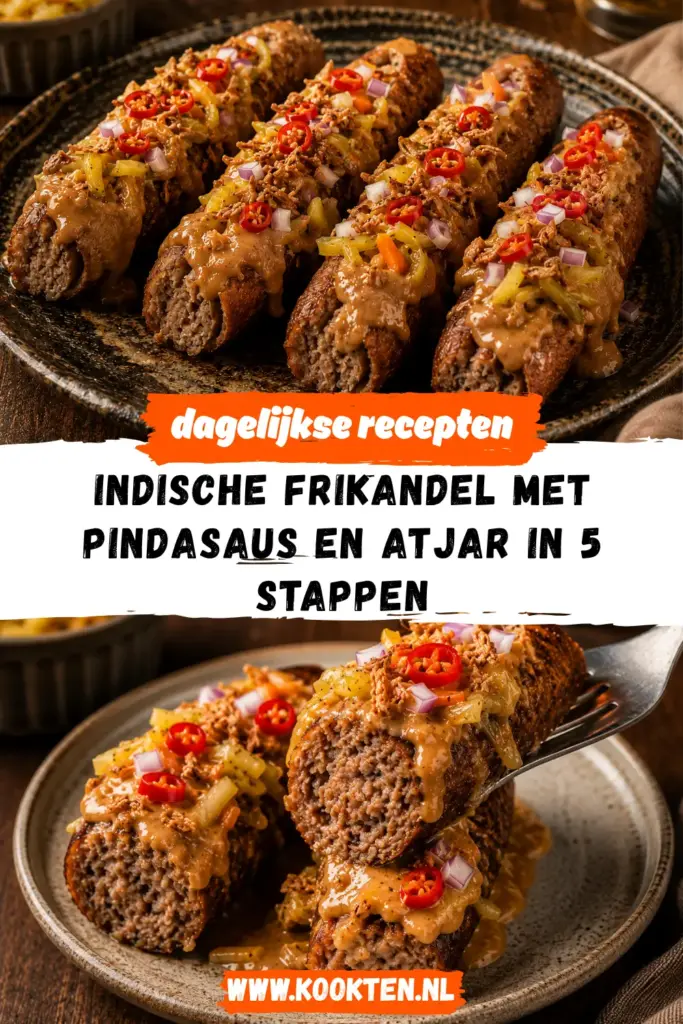 Indische frikandel met pindasaus en atjar receptfoto van het gerecht