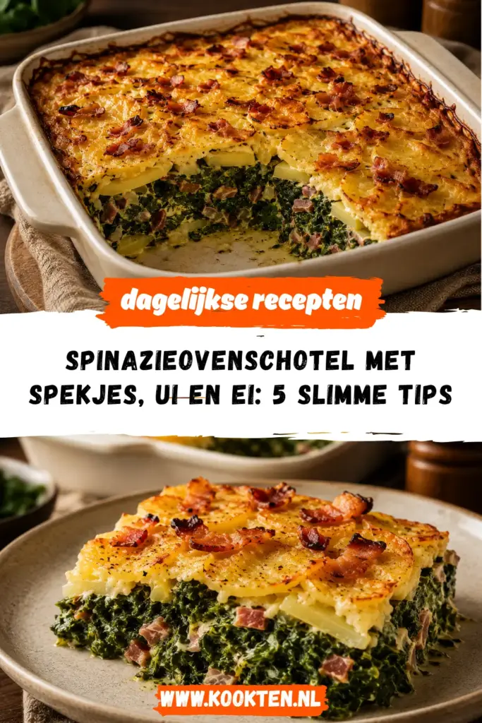 Spinazieovenschotel met spekjes, ui en ei receptfoto van het gerecht