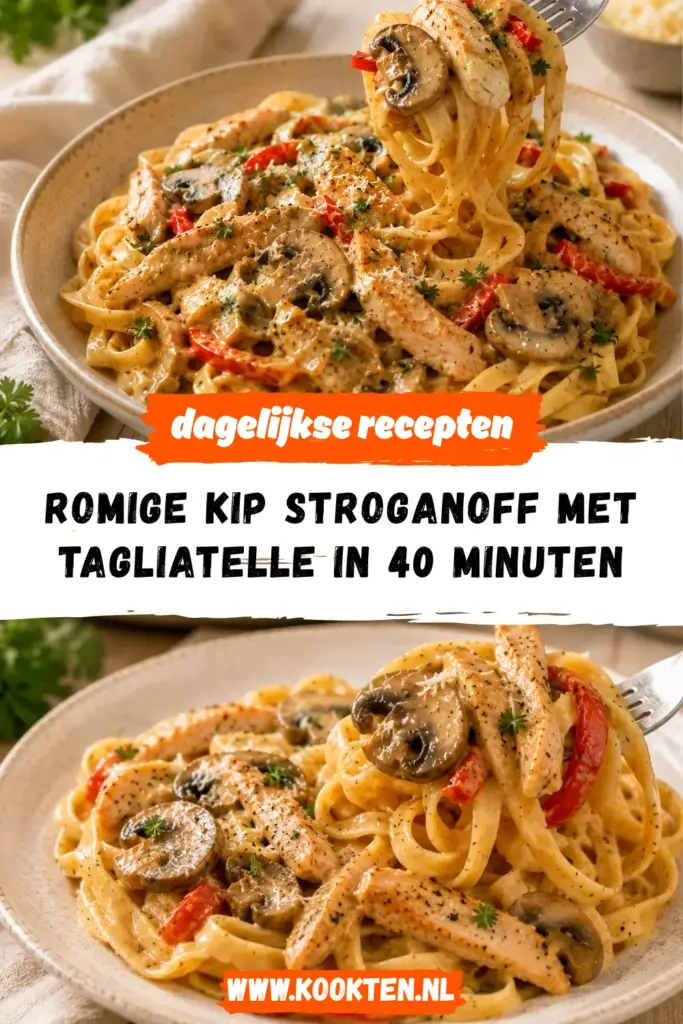 Romige kip stroganoff met tagliatelle receptfoto van het gerecht