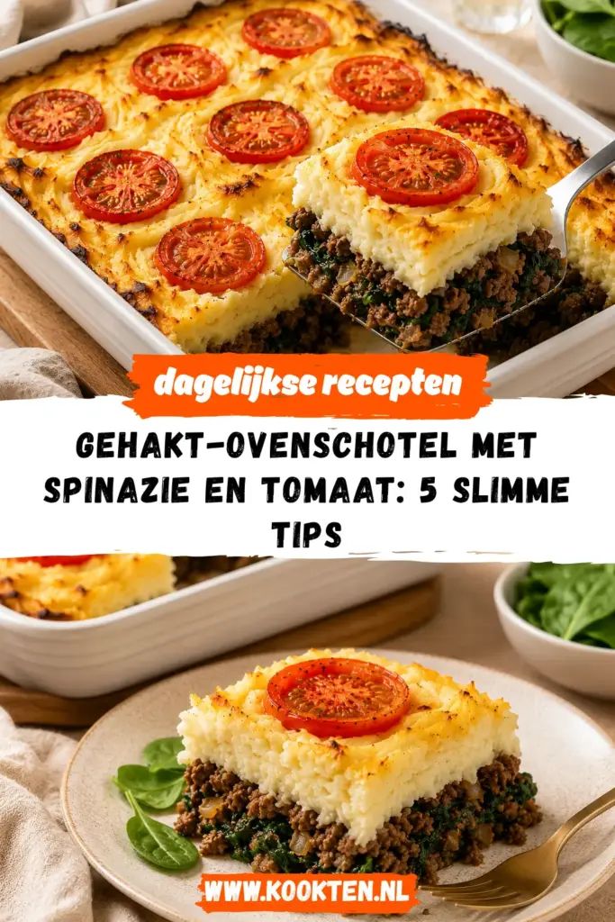 Gehakt-ovenschotel met spinazie en tomaat receptfoto van het gerecht