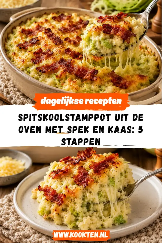 Spitskoolstamppot uit de oven met spek en kaas