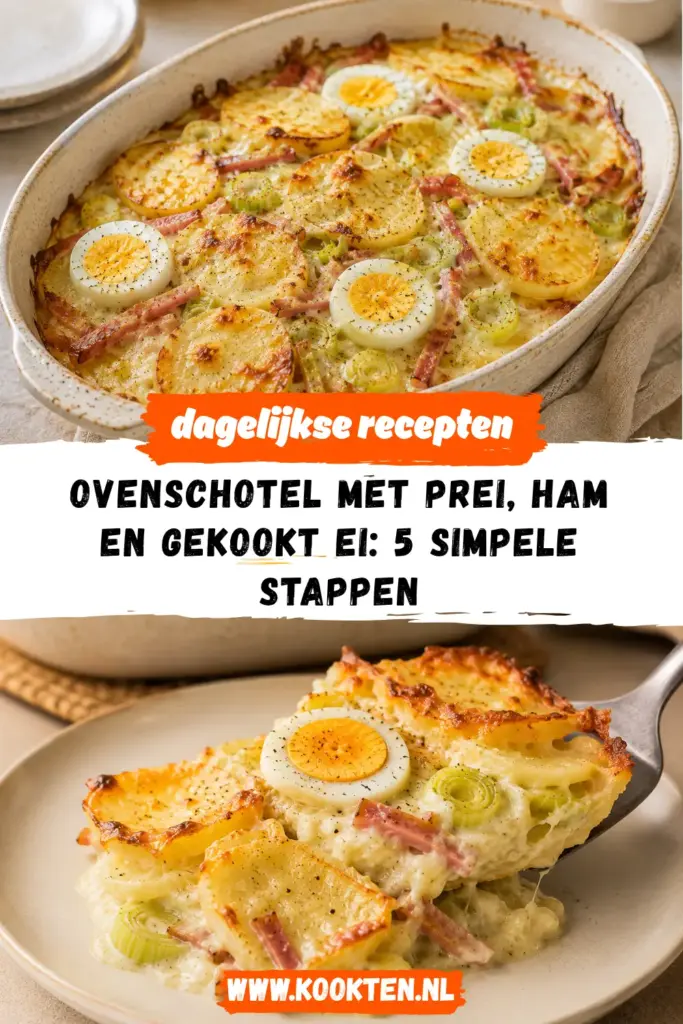 Ovenschotel met Prei, Ham en Gekookt Ei receptfoto van het gerecht