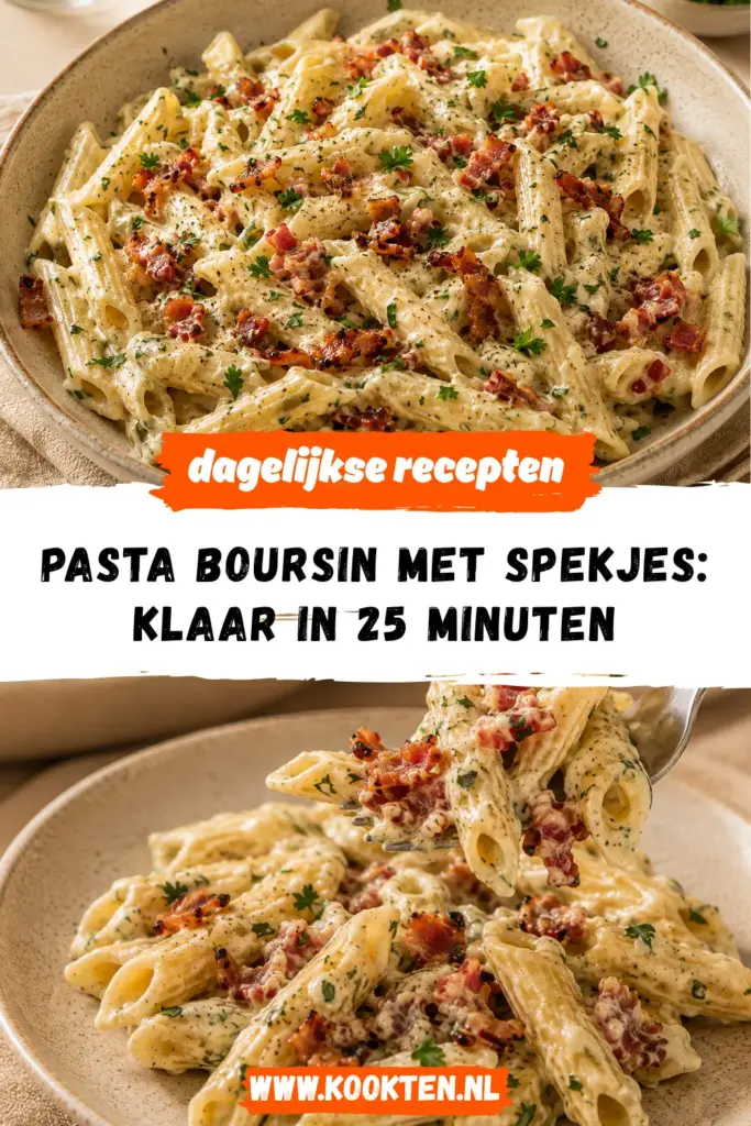 Pasta Boursin met spekjes receptfoto van het gerecht