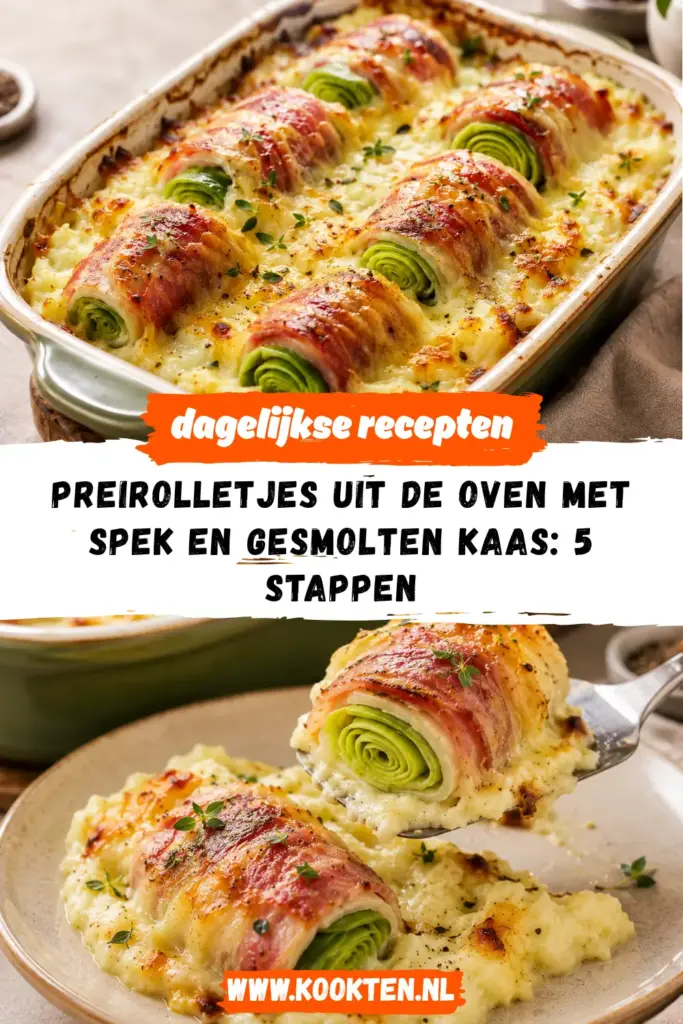 Preirolletjes uit de oven met spek en gesmolten kaas receptfoto van het gerecht