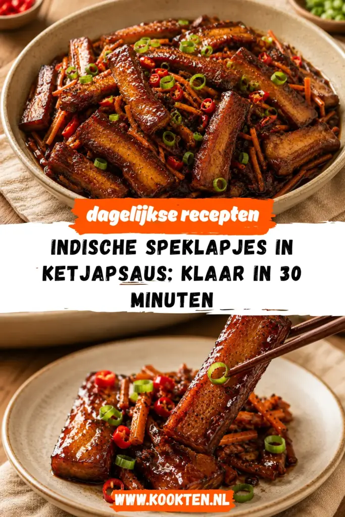 Indische speklapjes in ketjapsaus met rijst en komkommer