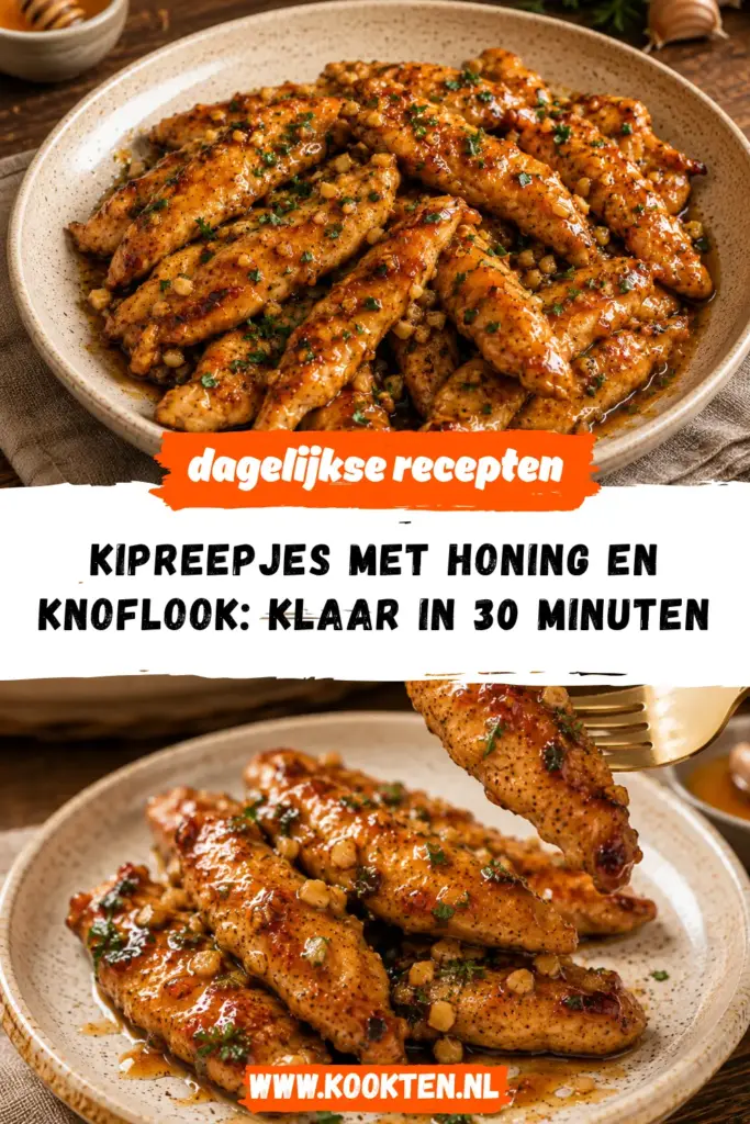 Kipreepjes met Honing en Knoflook in een koekenpan