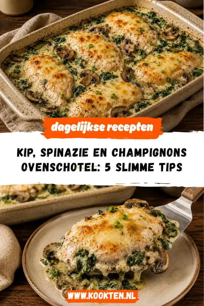 Kip, Spinazie en Champignons Ovenschotel receptfoto van het gerecht